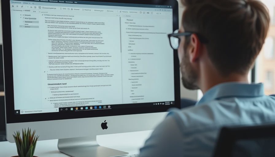 A documentary-style shot of an office worker looking intently at raw notes and a newly generated AI structure on a computer screen.