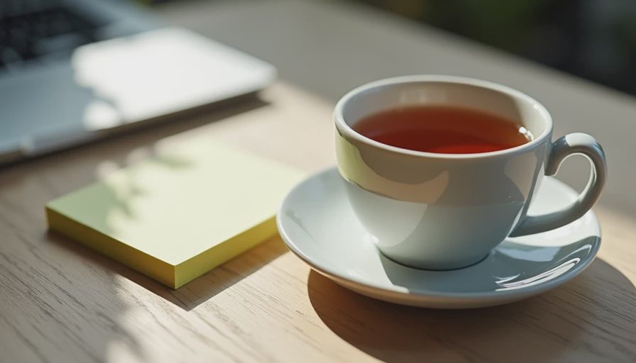 A documentary photo of a clean browser interface on a laptop screen with a warm cup of tea nearby.