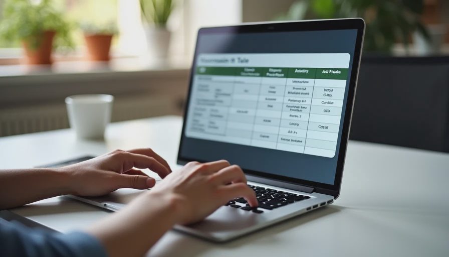 A documentary close-up shot of hands typing on a laptop with comparative testing spreadsheets on screen.