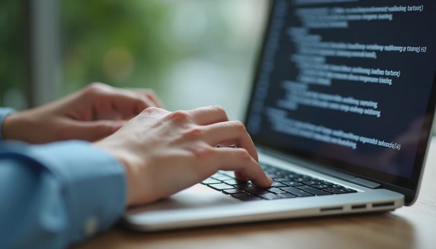 A documentary-style photo of hands typing concisely structured instructions on a laptop keyboard.